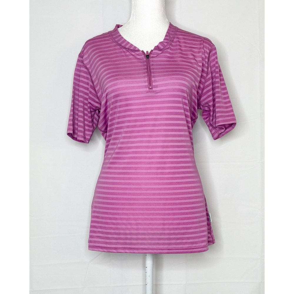 Club Ride Short Sleeve Cycling Zip Striped Performance Top Medium Pink Women